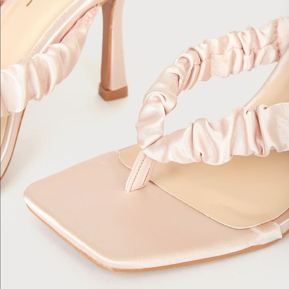 Pink Satin Square Toe High Heel Sandals - Picture 4 of 4